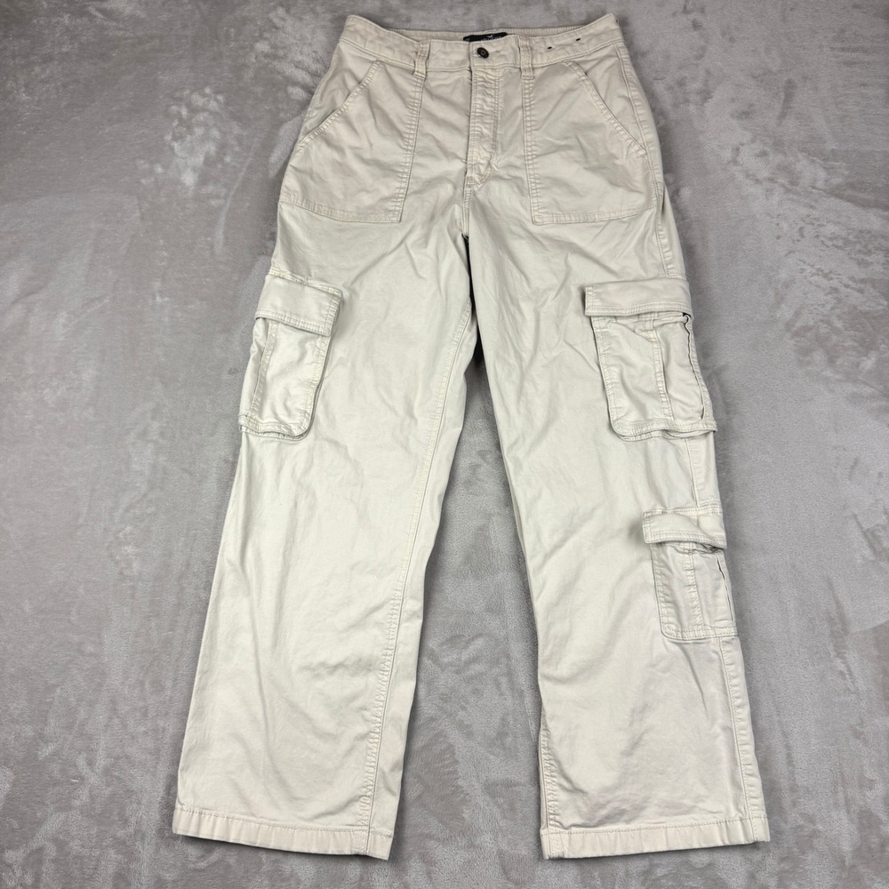 Hollister Cargo Pants Women 10R/30R (28x29.25) Beige Ultra High Rise Baggy Y2K
